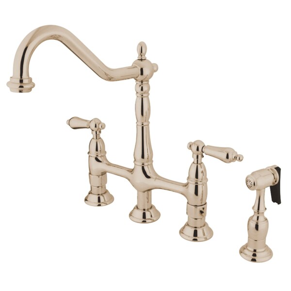 KS1276ALBS Heritage Bridge Kitchen Faucet W/ Brass Sprayer, Nickel